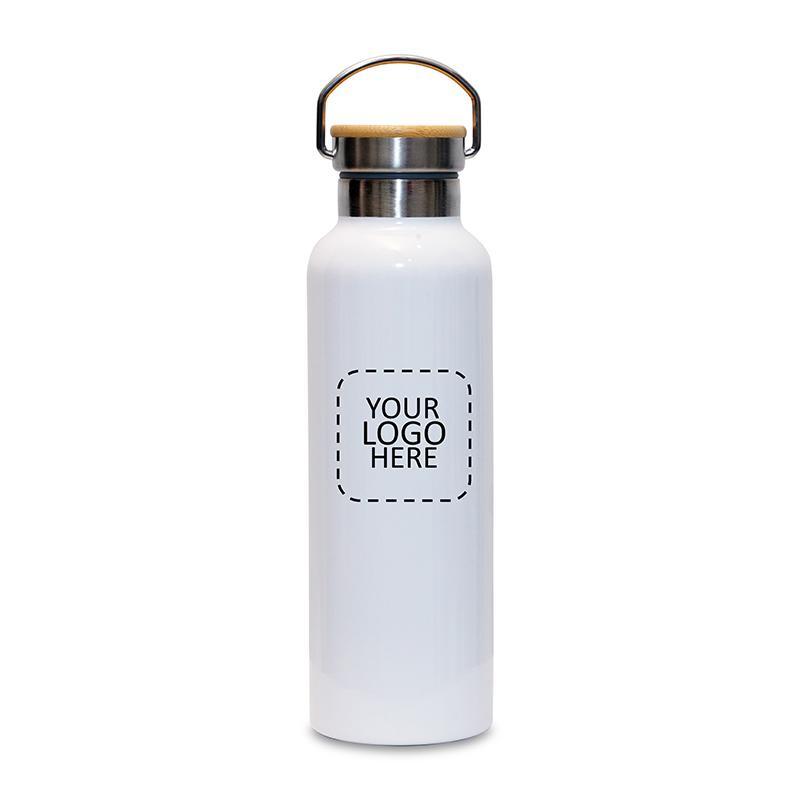 White Double Walled Thermal Water Bottle With Bamboo Lid